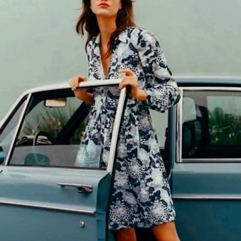 Anthropologie Blue and White Long Sleeve Dress